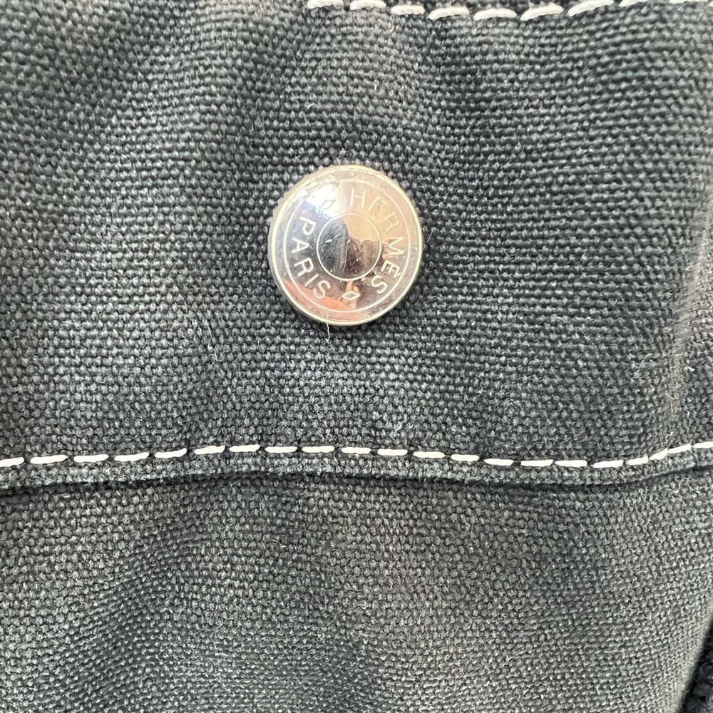 Hermes Tote Unisex Black Canvas with Black Detailing & White Stitching - Picture 7 of 15